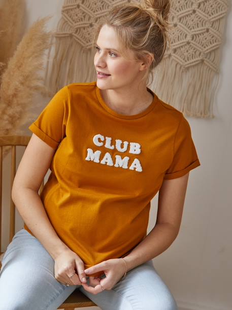 Camiseta con mensaje para embarazo y lactancia, personalizable, de algodón orgánico AZUL MEDIO LISO CON MOTIVOS+GRIS OSCURO LISO CON MOTIVOS+mostaza+ROSA CLARO LISO CON MOTIVOS 
