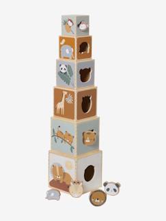 Juguetes- Primera edad- Primeras manipulaciones-Torre de cubos con formas para encajar de madera FSC®.