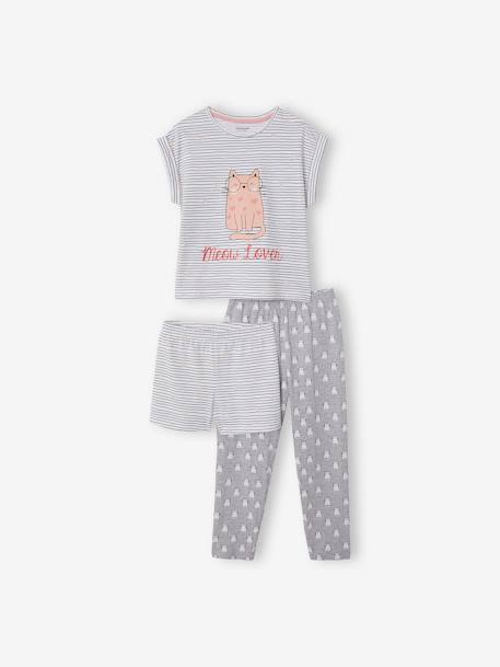 Camiseta + short + pantalón de pijama para niña Oeko Tex® BLANCO CLARO ESTAMPADO 