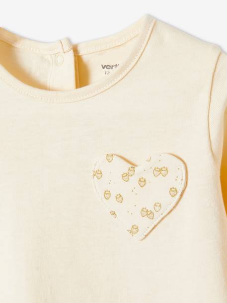 Camiseta bebé niña con bolsillo con corazón y fresas BEIGE CLARO LISO CON MOTIVOS 