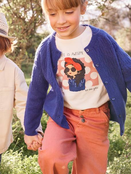 Camiseta girly con detalles irisados y lacito fantasía para niña BLANCO OSCURO LISO CON MOTIVOS+ROSA CLARO LISO CON MOTIVOS 