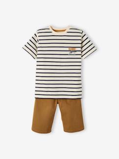 Niño-Conjuntos-Conjunto de camiseta a rayas y bermudas de tela, para niño