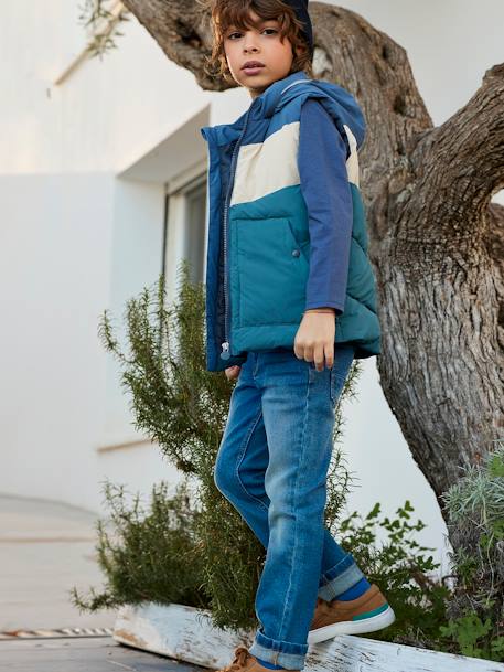 Chaleco con capucha y relleno de poliéster reciclado, para niño AZUL MEDIO A RAYAS+AZUL OSCURO LISO CON MOTIVOS 