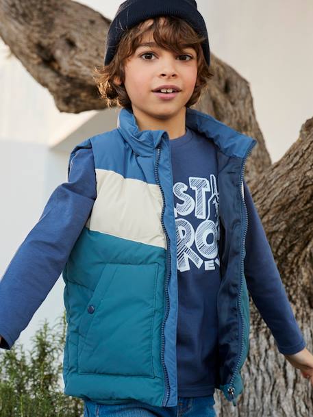 Chaleco con capucha y relleno de poliéster reciclado, para niño AZUL MEDIO A RAYAS 