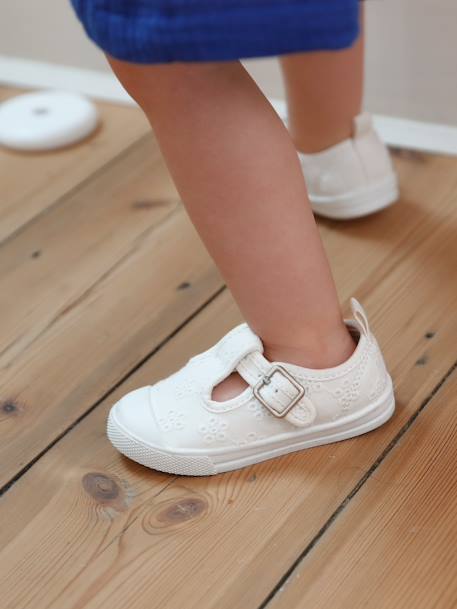 Zapatos tipo babies de lona, bebé niña claro liso con motivos -