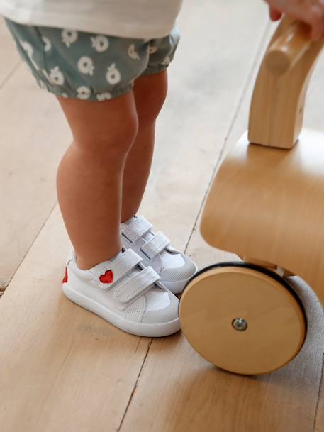 Zapatillas deportivas de lona con tiras autoadherentes bebé niña blanco  claro liso con motivos - Vertbaudet