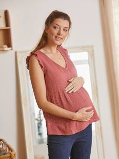 Ropa Premamá-Blusas y camisas embarazo-Blusa para embarazo y lactancia de gasa de algodón