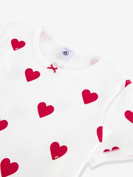 Pijama con short de manga corta Corazón para niña PETIT BATEAU de algodón orgánico BLANCO CLARO ESTAMPADO 