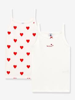 Pijamas y bodies bebé-Lote de 2 Camisetas de tirantes Corazón de algodón para niña - PETIT BATEAU