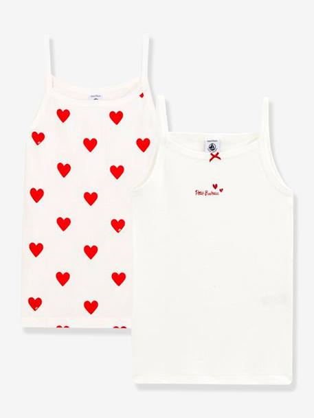Lote de 2 Camisetas de tirantes Corazón de algodón para niña - PETIT BATEAU BLANCO CLARO ESTAMPADO 