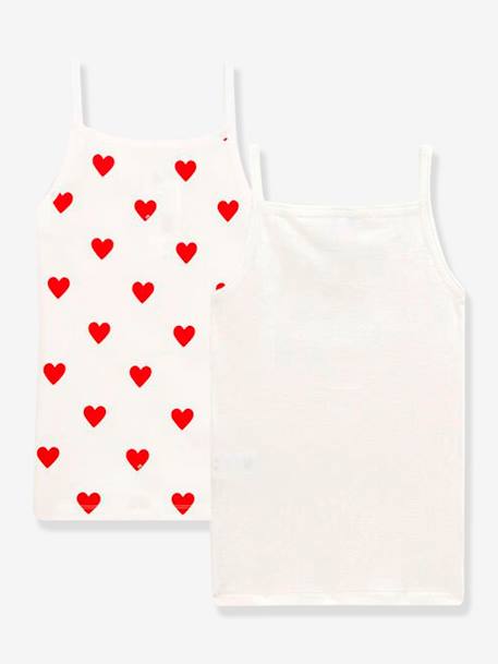 Lote de 2 Camisetas de tirantes Corazón de algodón para niña - PETIT BATEAU BLANCO CLARO ESTAMPADO 