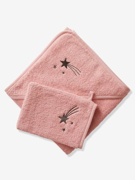 Capa de baño + manopla de baño personalizable rosa claro liso - Vertbaudet