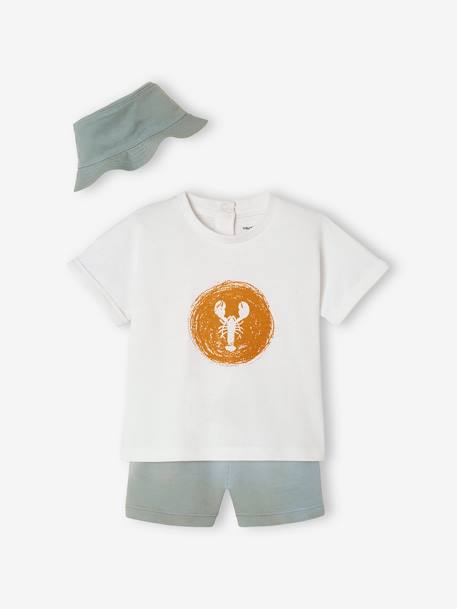 Conjunto para bebé de camiseta, short y sombrero bob BLANCO CLARO LISO CON MOTIVOS 