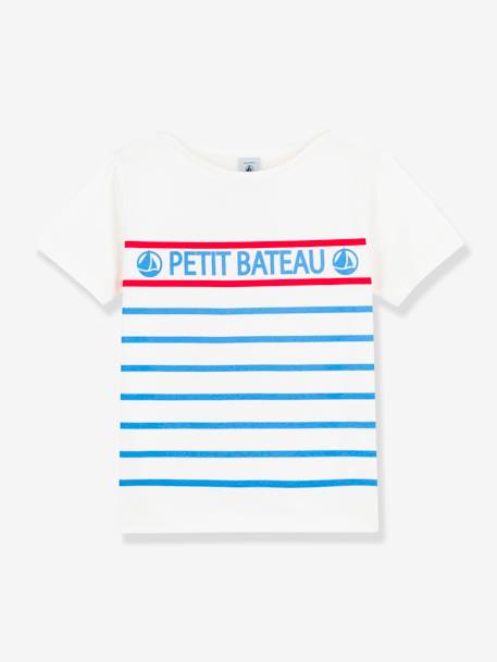 Camiseta de manga corta de algodón para niño PETIT BATEAU AZUL CLARO A RAYAS 