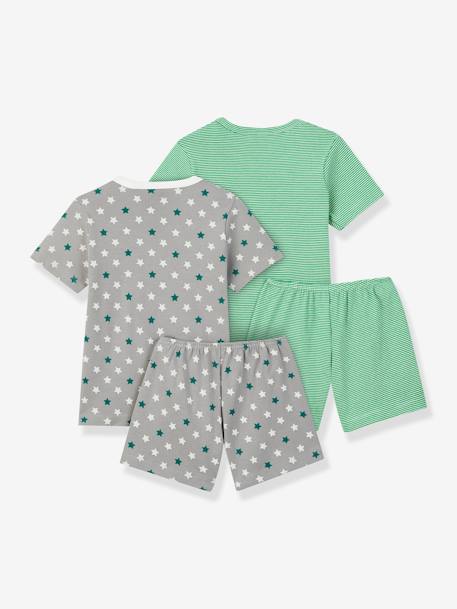 Pack de 2 pijamas con short Estrellas y milrayas de algodón para niño PETIT BATEAU VERDE MEDIO A RAYAS 