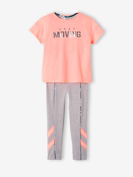 Conjunto deportivo 3 prendas con sujetador top + leggings + camiseta para niña ROSA CLARO LISO 