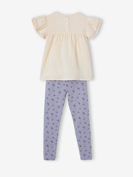 Conjunto de blusa de gasa de algodón y leggings estampados, para niña BLANCO CLARO LISO+NARANJA MEDIO LISO 