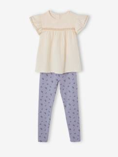 Conjunto de blusa de gasa de algodón y leggings estampados, para niña