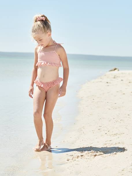 Bikini con estampado Vichy, para niña NARANJA MEDIO A CUADROS 