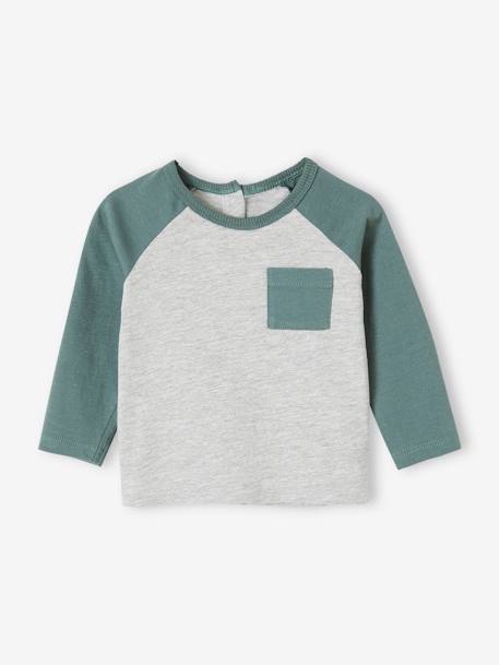 Camiseta colorblock con mangas raglán, para bebé GRIS CLARO JASPEADO 