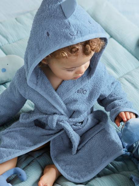 Albornoz para bebé personalizable Pequeño Dinosaurio azul oscuro liso -  Vertbaudet