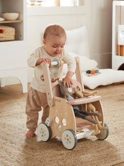 Ecorresponsables-Juguetes- Primera edad-Balancines, andadores, correpasillos y cochecitos-Carrito andador con silla para muñeca de madera FSC®