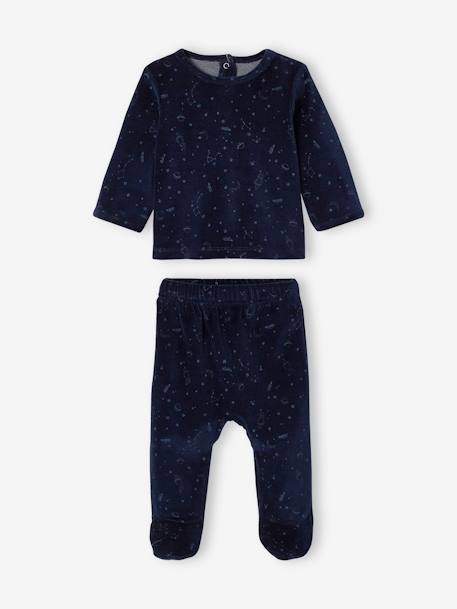 Pack de 2 pijamas de terciopelo con planetas fluorescentes, para bebé niño AZUL OSCURO BICOLOR/MULTICOLOR 