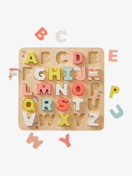 Puzzle con letras para encajar, de madera multicolor+ROSA CLARO LISO CON MOTIVOS 