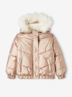 Niña-Abrigos y chaquetas-Chaqueta acolchada con capucha metalizada y forro de sherpa, niña