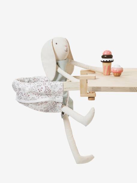 Asiento de mesa para muñeca en tela y madera FSC® BEIGE CLARO LISO 