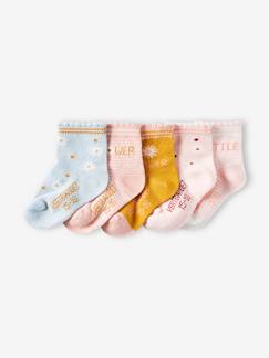 -Pack de 5 pares de calcetines con flores para bebé niña