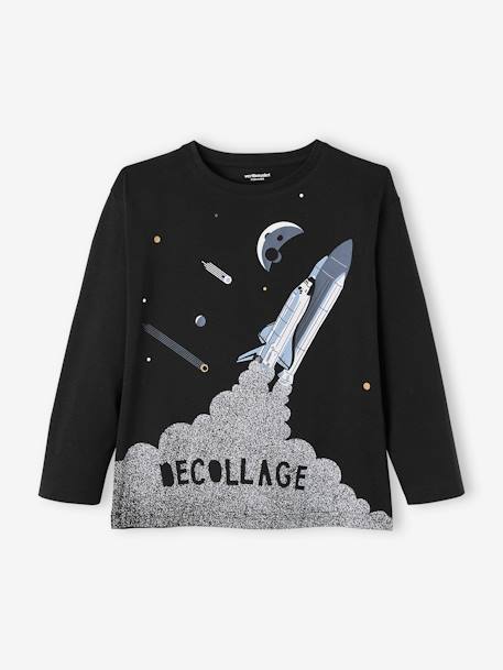 Camiseta con motivo grande de nave espacial, para niño NEGRO OSCURO LISO CON MOTIVOS 