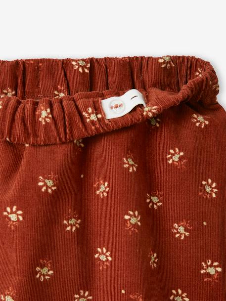 Falda de pana con motivos de flores y detalles irisados, para niña MARRON MEDIO ESTAMPADO 
