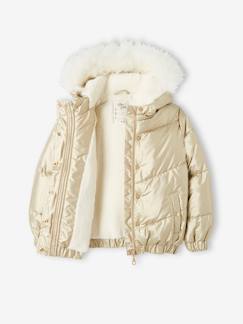 Niña-Abrigos y chaquetas-Chaqueta acolchada con capucha metalizada y forro de sherpa, niña