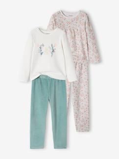 Niña-Pack de 2 pijamas de flores de terciopelo, niña