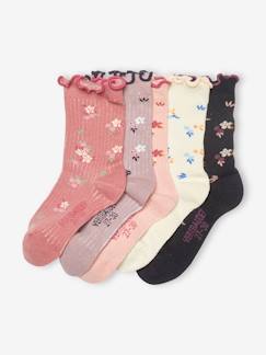 Niña-Pack de 5 pares de calcetines con volantes de flores, niña