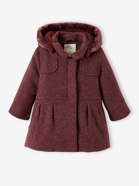 Abrigo niña de paño de lana violeta oscuro liso - Vertbaudet