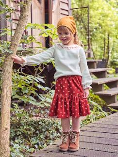 Faldas-Niña-Faldas-Falda de pana con motivos de flores y detalles irisados, para niña