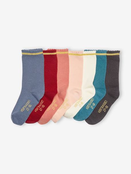 Pack de 7 pares de calcetines medianos de lúrex, para niña albaricoque+ROJO OSCURO BICOLOR/MULTICOLOR+rosa+rosa viejo 