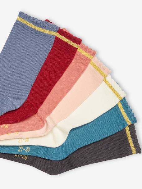 Pack de 7 pares de calcetines medianos de lúrex, para niña albaricoque+ROJO OSCURO BICOLOR/MULTICOLOR+rosa+rosa viejo 