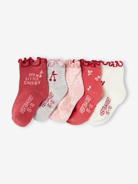 Pack de 5 pares de calcetines Cerezas con volantes, bebé niña ROSA OSCURO BICOLOR/MULTICOLOR 
