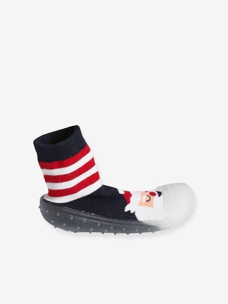 Zapatillas de casa infantiles estilo calcetines antideslizantes de Navidad rayas rojas 