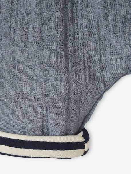 Pantalón de gasa de algodón con interior a rayas, bebé recién nacido AZUL OSCURO LISO 
