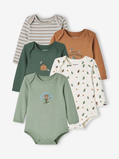 Pijamas y bodies bebé-Bebé-Pack de 5 bodies de manga larga con sisas americanas, para bebé
