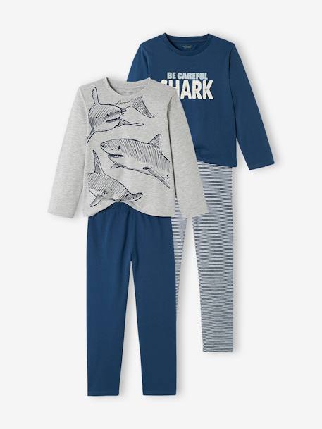 Pack de 2 pijamas 'Tiburones', niño AZUL OSCURO LISO CON MOTIVOS 