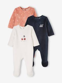 -Lote de 3 pijamas de terciopelo con abertura detrás, para bebé
