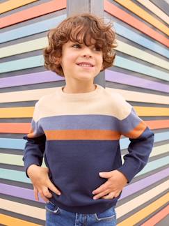 Niño-Jerséis, chaquetas de punto, sudaderas-Jerséis de punto-Jersey de punto fino con rayas anchas para niño