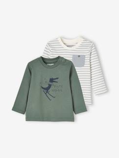Bebé-Camisetas-Lote de 2 camisetas con motivo animal y rayas, bebé