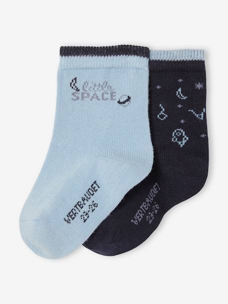 Pack de 2 pares de calcetines Espacio, bebé niño AZUL OSCURO BICOLOR/MULTICOLOR 