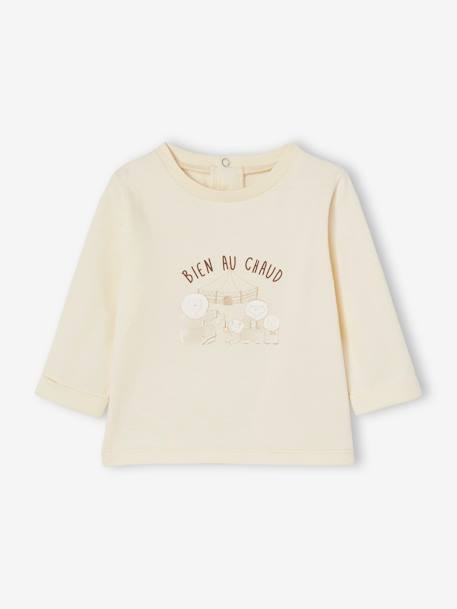 Conjunto 3 prendas bebé: chaleco de pelo sintético, camiseta y leggings beige 